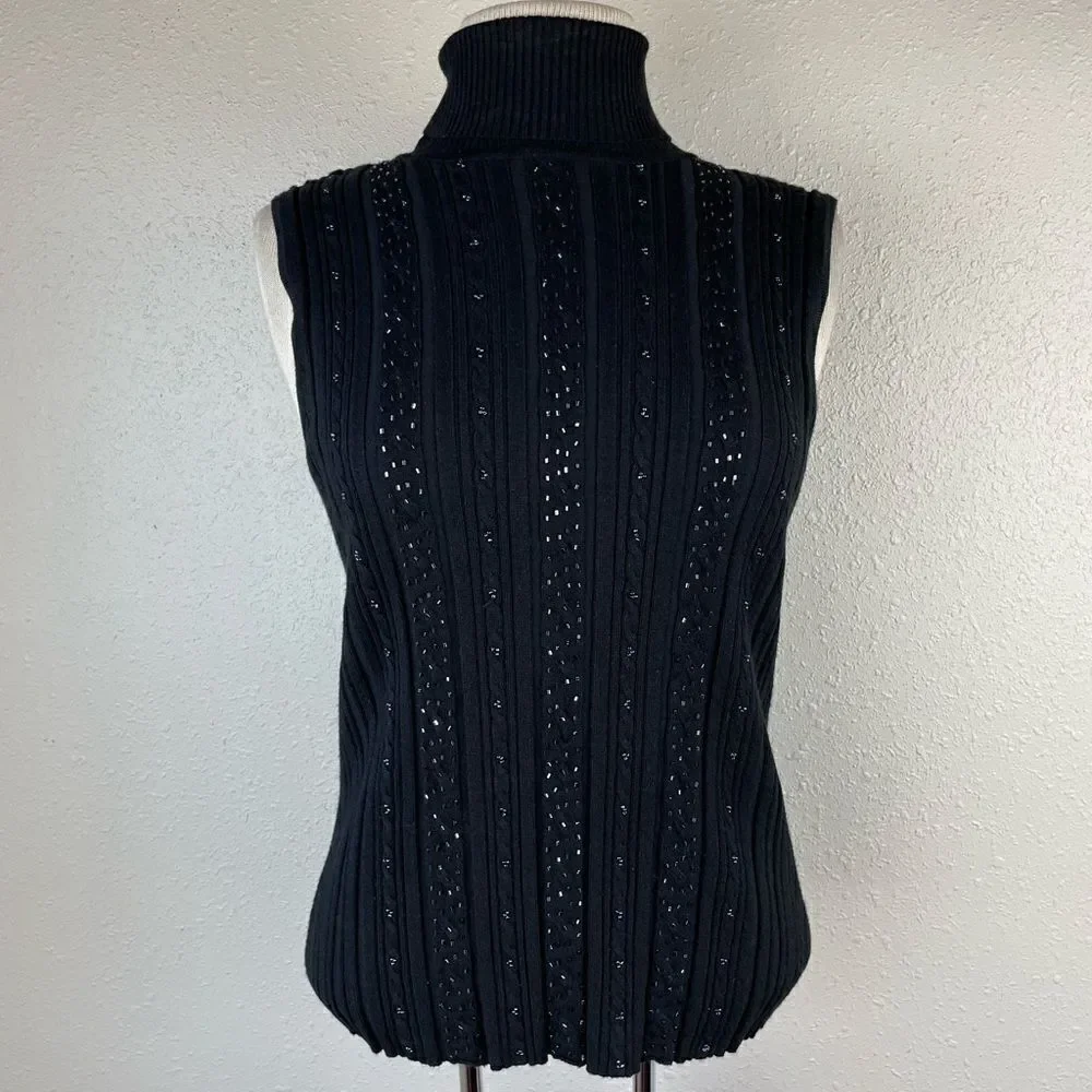 RQT Sleeveless Beaded Sweater Top Size Petite L EUC